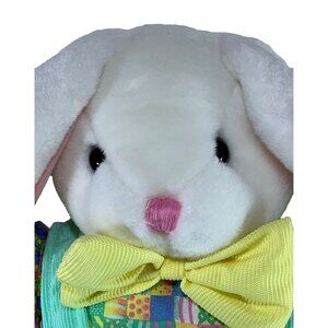 Vintage Main Joy Plush White Bunny Colorful Outfit Bowtie Floppy Ears 17" Easter